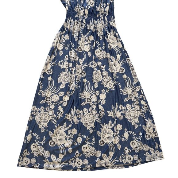 Kindred Womens 3X Blue Floral Smocked Maxi Dress Off/On-Shoulder Short-Sleeve - Picture 3 of 6